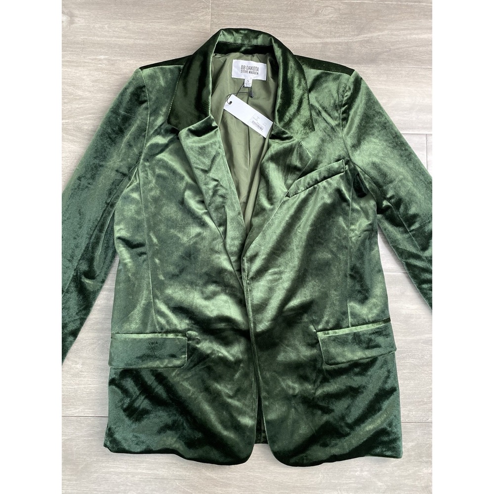 BB Dakota Blazer Women's Green Velvet Velour Suit Jacket Dressy Party Size S